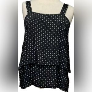 Bobeau Black w Blue  & White Pattern Tiered Halter Tank Top Blouse, Small EUC